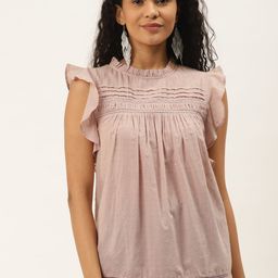 Off Label Women Mauve Self Design Pure Cotton Top-picture-16