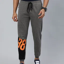 The Indian Garage Co Men Charcoal Grey Solid Regular Fit Joggers with Print Detail-26