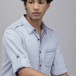The Roadster Lifestyle Co Men Blue Opaque Casual Shirt-image-60
