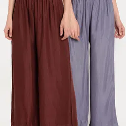 TAG 7 Women Pack Of 2 Grey & Brown Solid Flared Palazzos-picture-12