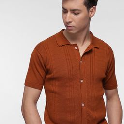French Connection Pure Cotton Self-Design Textured Knitted Casual Shirt-image-60