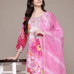 Readiprint Fashions Floral Printed & Embellished Pure Cotton Kurta with Trousers & Dupatta-picture-7