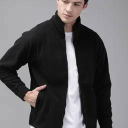 The Roadster Lifestyle Co Men Black Solid Polar Fleece Sweatshirt-image-3