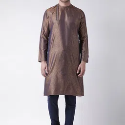 DEYANN Men Brown Woven Design Straight Kurta-picture-15