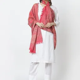 WEAVERS VILLA Women Pink & Beige Woven Design Shawl-28
