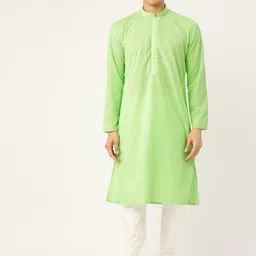 RAJUBHAI HARGOVINDAS Men Green & White Embroidered Kurta with Churidar-13