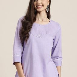 HERE&NOW Pure Cotton Kurti with Pin Tucks Detail-image-34
