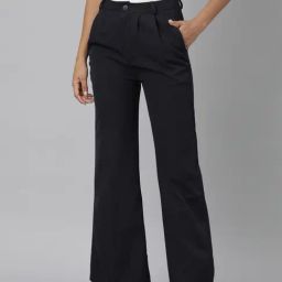SHOWOFF Navy Flared Fit Mid Rise Trousers-image-28