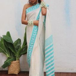Chidiyaa White Uma Sadhana Handwoven Linen Cotton Jamdani Saree-picture-14