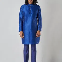 Bubber Blu Davey Geometric Printed Mandarin Collar Straight Kurta-picture-33