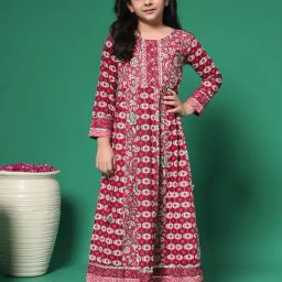 READIPRINT FASHIONS Kids Pink & White Printed Anarkali Dress-image-46