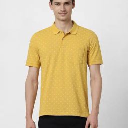 Peter England Yellow Regular fit Floral Polo T-Shirt-image-27