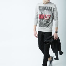 Huetrap Men Grey Melange Printed Sweatshirt-image-60