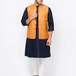 Fabindia Yellow Comfort Fit Nehru Jacket-image-40