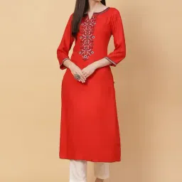 Biba Red Embroidered Straight Kurta-image-27