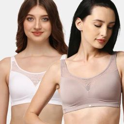 Soie Light Brown & White Full Coverage Non-Wired T-Shirt Bra - Pack of 2-2