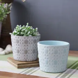 Two Blue and Grey Flower design Planters-13