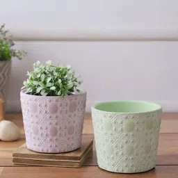 Two Purple and Green Flower design Planters-42