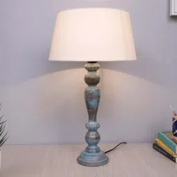 Homesake Eureka White & Blue Wooden Table Lamp with Bulb - Set of 1-43