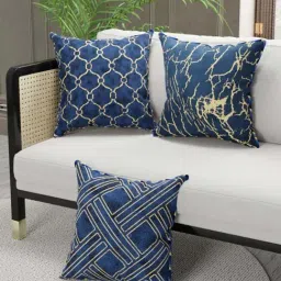Bianca Suzane Navy & Golden Microfibre Cushion Cover - Set of 3-image-18