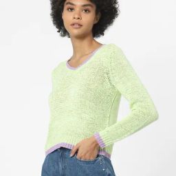 Only Light Green Self Design Pullover-image-58