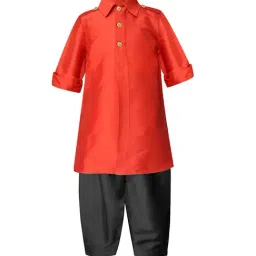 A.T.U.N. Red & Black Solid Full Sleeves Pathani Kurta with Pyjamas-image-92