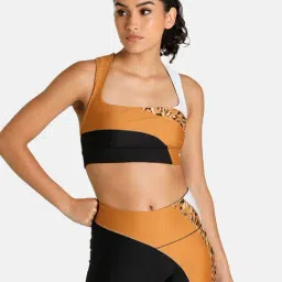 Puma Safari Glam Black Color-Block Sports Bra-image-2