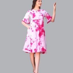 DECKEDUP Pink Cotton Regular Fit A Line Dress-image-77