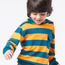 Ed-a-Mamma Kids Yellow & Blue Cotton Striped Full Sleeves Hoodie-image-19