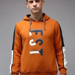 Showoff Orange Cotton Regular Fit Printed Hooded Sweatshirt-image-21