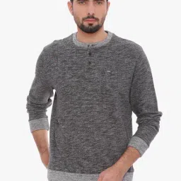 Basics Grey Slim Fit Texture Sweatshirt-image-1
