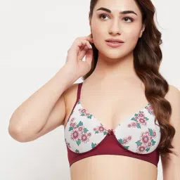 Clovia White Floral Half Coverage Padded Push-Up Bra-image-85