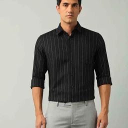 Arrow Black Cotton Slim Fit Striped Shirt-picture-47