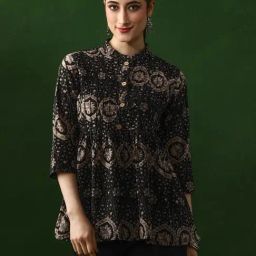 Jaipur Kurti Black Cotton Printed Top-picture-47