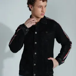 High Star Black Cotton Regular Fit Denim Jacket-image-88