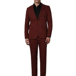 Louis Philippe Maroon Cotton Slim Fit Two Piece Suits-image-55