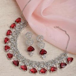 Zeneme Rhodium Plated AD Studded Jewellery Set-image-92