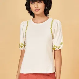 Honey by Pantaloons Off-White Cotton Embroidered Top-picture-35