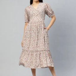 Cottinfab Dusty Pink & White Printed Midi Dress-picture-47