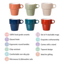 Nestasia Multicolour Stackable Tea Cups With Stand Set Of 6 250ml image 5