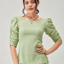 AASK Lime Puff Sleeve Crepe Top-image-76
