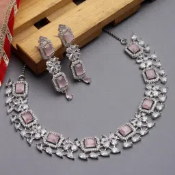 Zeneme Rhodium Plated AD Studded Jewellery Set-image-14