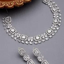 Zeneme Rhodium Plated AD Studded Jewellery Set-image-91