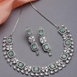 Zeneme Rhodium Plated AD Studded Handcrafted Brass Jewellery Set-27