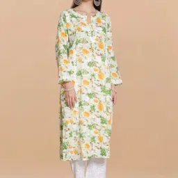 House of Kari Green Saba Chikankari Kurta in Mul cotton in Floral-picture-1