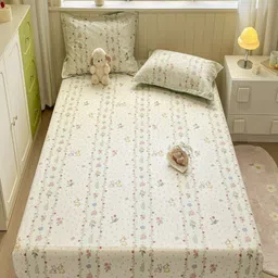 JC HOME Cream-Coloured Floral Pure Cotton 220 TC Queen Bedsheet Set 1.50 m x 2 m-picture-35