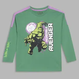 Blue Giraffe Boys Green Cotton Printed Full Sleeves T-Shirt-image-67