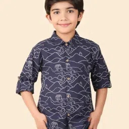 Fabindia Kids Navy Printed Full Sleeves Shirt-picture-4