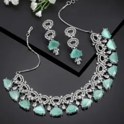 Zeneme Silver Plated AD Studded Jewellery Set-image-94