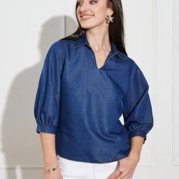 Miss Chase Dark Blue Cotton Polyblend Solid Three-Quarter Sleeves Top-picture-16